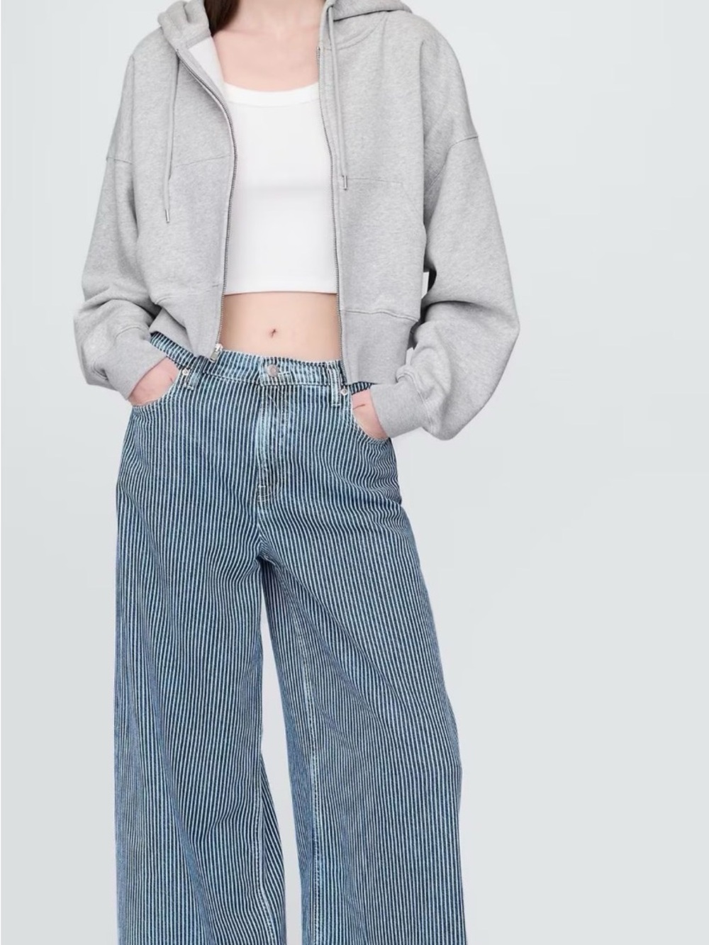 GAP Indigo Blue Mid Rise Ultra Soft Denim Stripe Baggy Jeans 14R